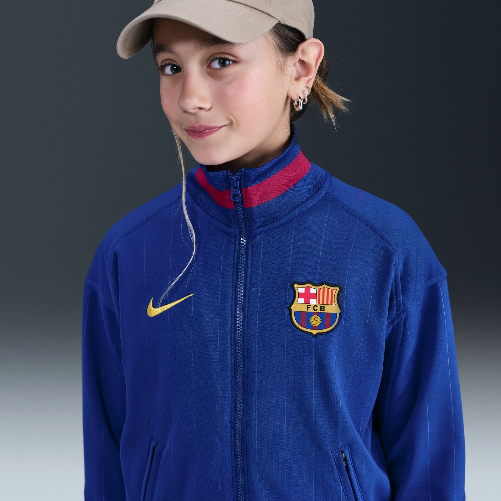 Nike FC Barcelona Academy Pro Home Big Kids' Dri-FIT Soccer Anthem Jacket - HJ6412-455-NIKE by Nike | Available at Niky's Sports