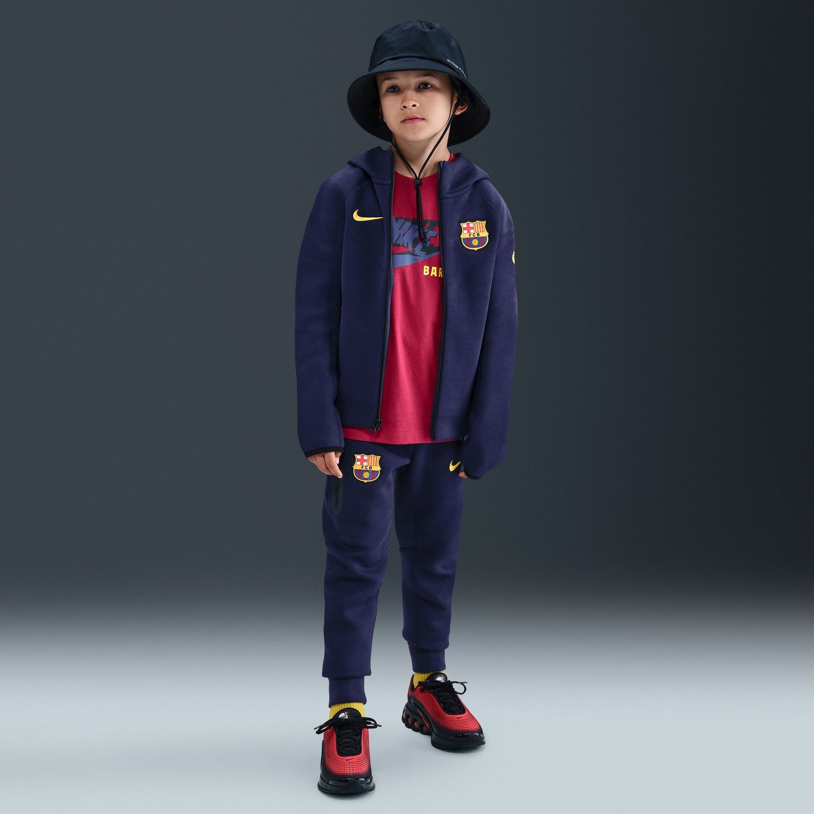 Nike FC Barcelona Tech Big Kids' (Boys') Soccer Fleece Full-Zip Hoodie - HQ8024-595-NIKE by Nike | Available at Niky's Sports
