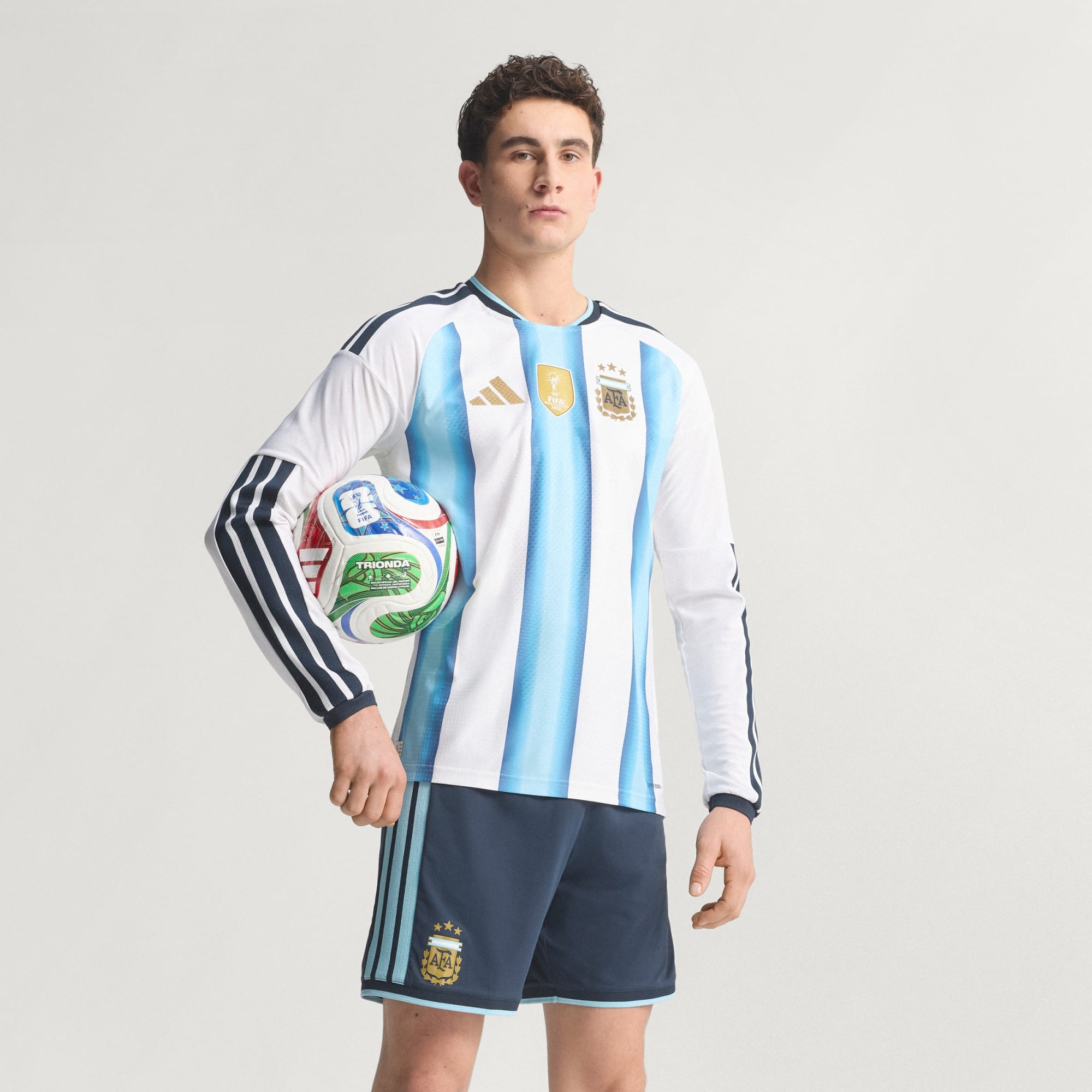 ウェア 07/08 Argentina National Uniform adidas adidas Argentina 26 Home Authentic Long Sleeve Jersey