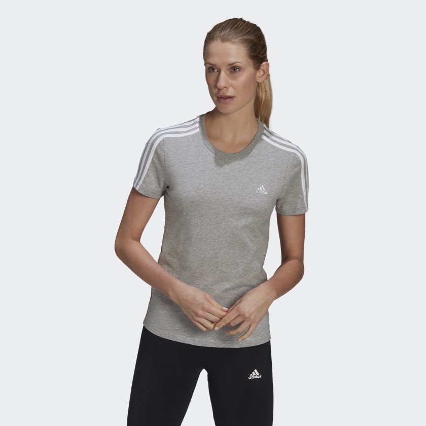 LOUNGEWEAR ESSENTIALS SLIM 3-STRIPES TEE WOMEN'S - GL0785-ADIDAS by Adidas | Available at Niky's Sports