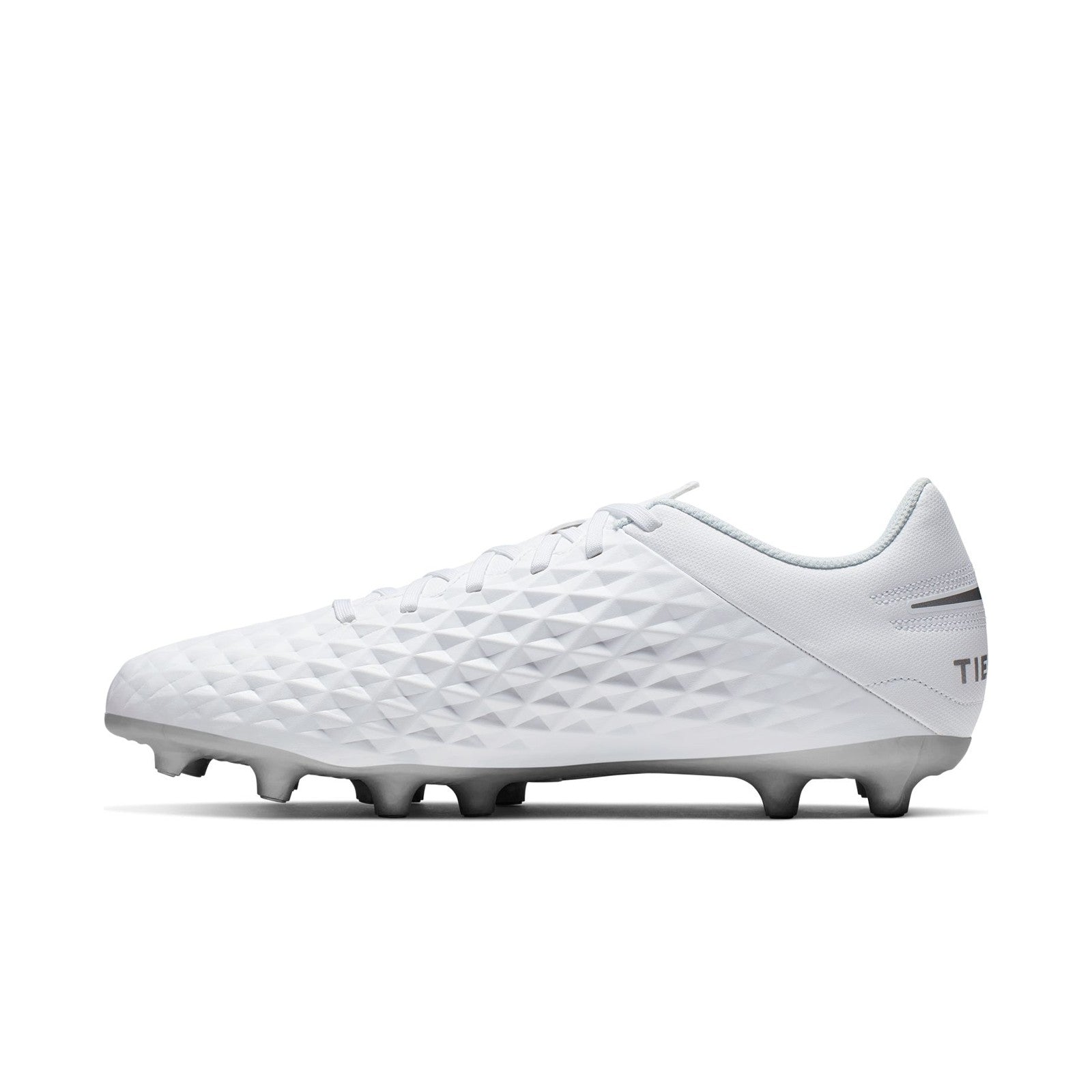 Tiempo Legend 8 Club FG/MG Cleats - White/Chrome/Pure Platinum - AT6107-100-NIKE by Nike | Available at Niky's Sports