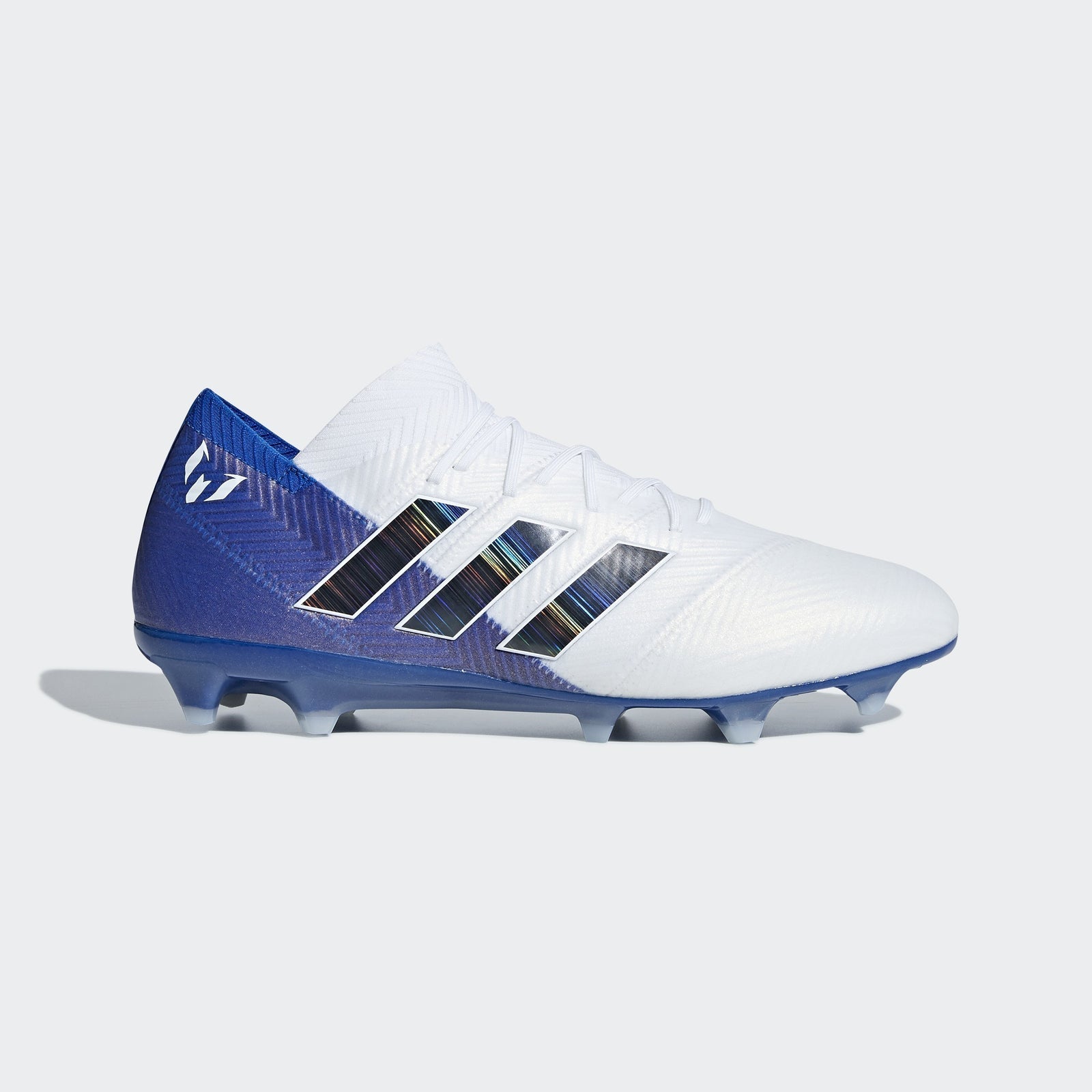 Nemeziz Messi 18.1 FG Men's Soccer Cleats - White/Black/Blue - DB2088-ADIDAS by Adidas | Available at Niky's Sports