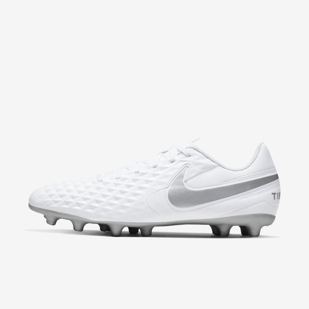 Tiempo Legend 8 Club FG/MG Cleats - White/Chrome/Pure Platinum - AT6107-100-NIKE by Nike | Available at Niky's Sports