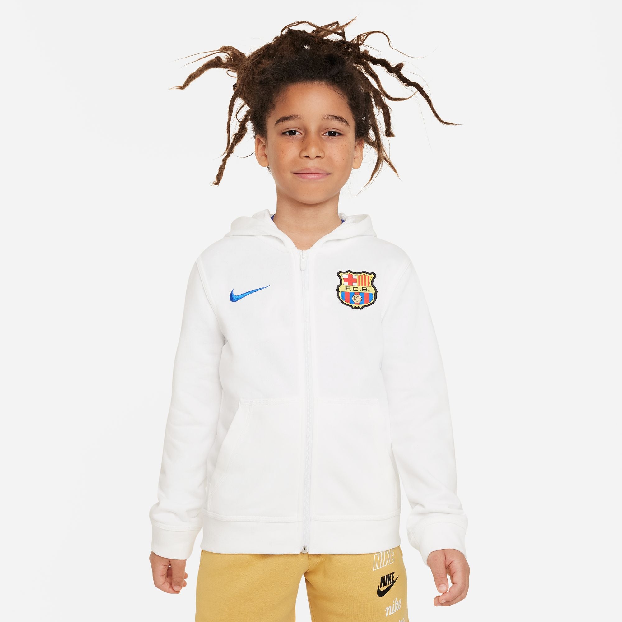 Nike FC Barcelona Big Kids' Full-Zip French Terry Hoodie - DV6302-100-NIKE by Nike | Available at Niky's Sports