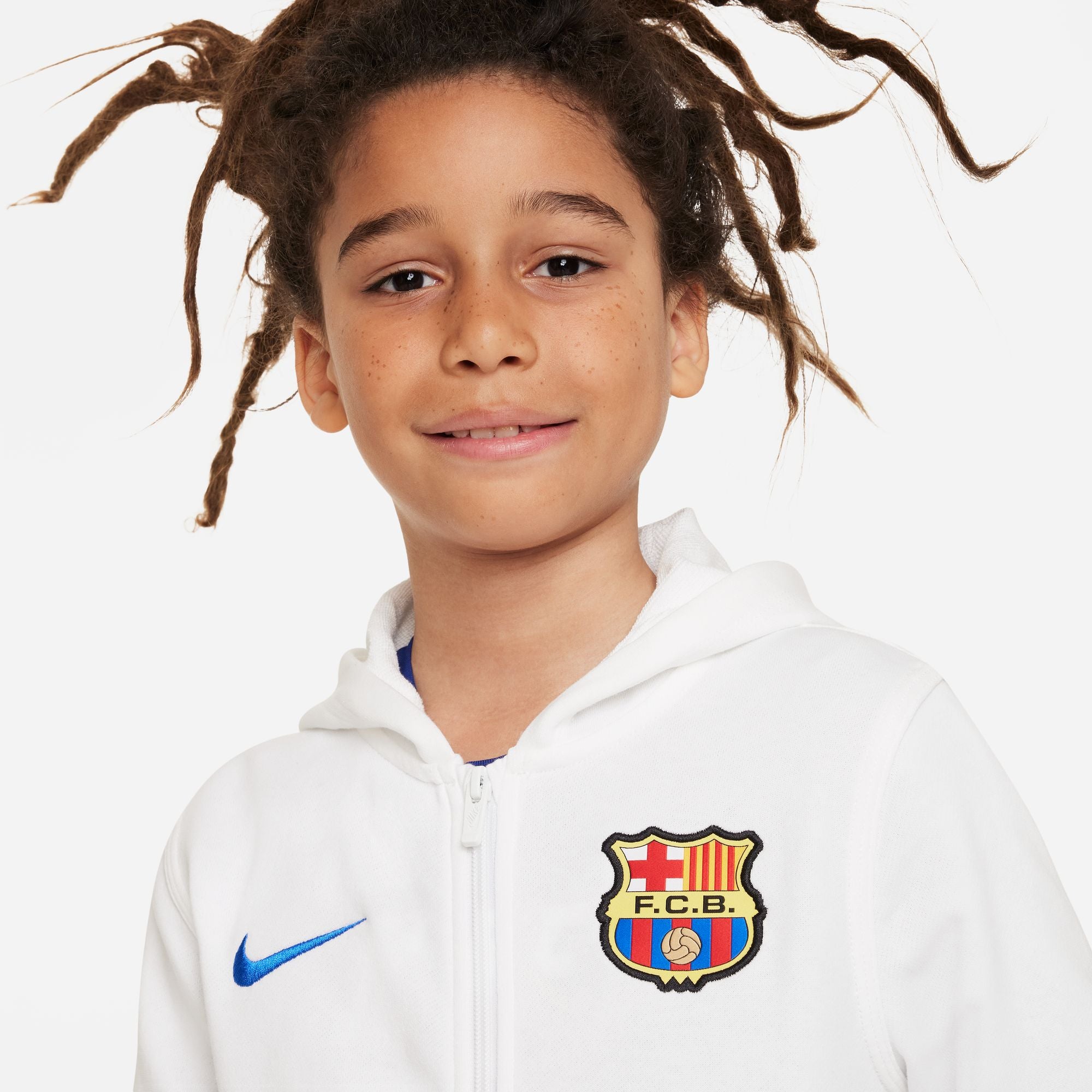Nike FC Barcelona Big Kids' Full-Zip French Terry Hoodie - DV6302-100-NIKE by Nike | Available at Niky's Sports