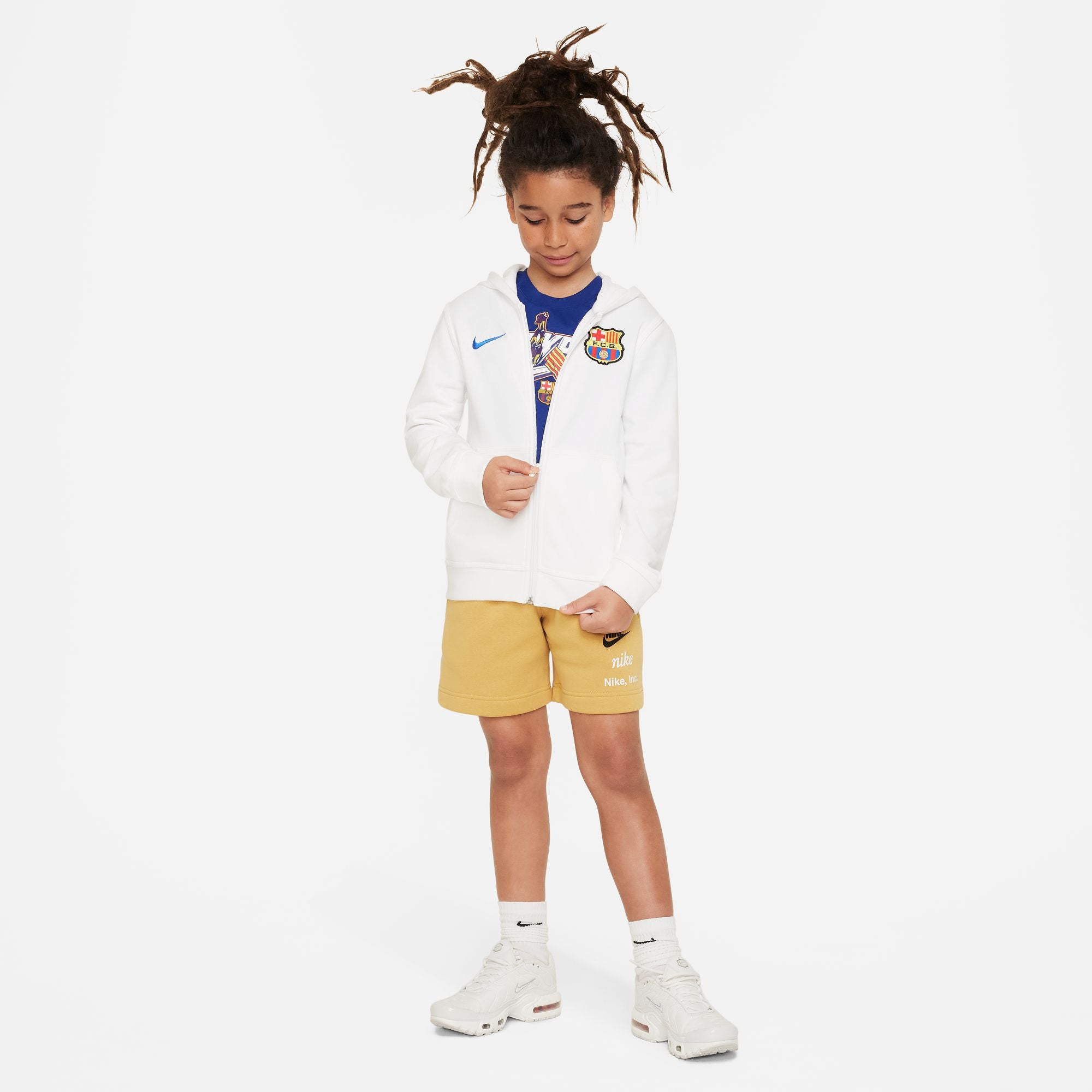 Nike FC Barcelona Big Kids' Full-Zip French Terry Hoodie - DV6302-100-NIKE by Nike | Available at Niky's Sports
