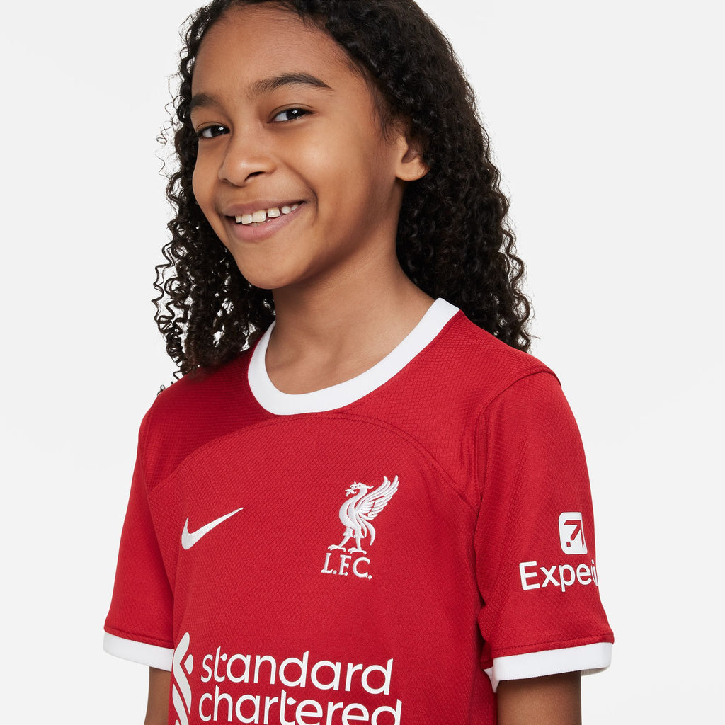 Nike Liverpool FC 2023/24 Stadium Home Big Kids' Dri-FIT Soccer Jersey - DX2766-688-NIKE by Nike | Available at Niky's Sports