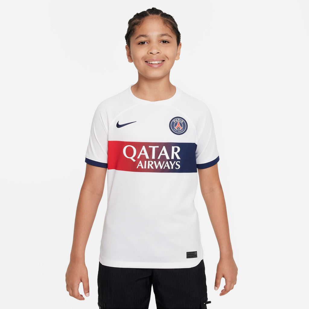 Nike Paris Saint-Germain 2023/24 Stadium Away Big Kids' Dri-FIT Soccer Jersey - DX2767-101-NIKE by Nike | Available at Niky's Sports