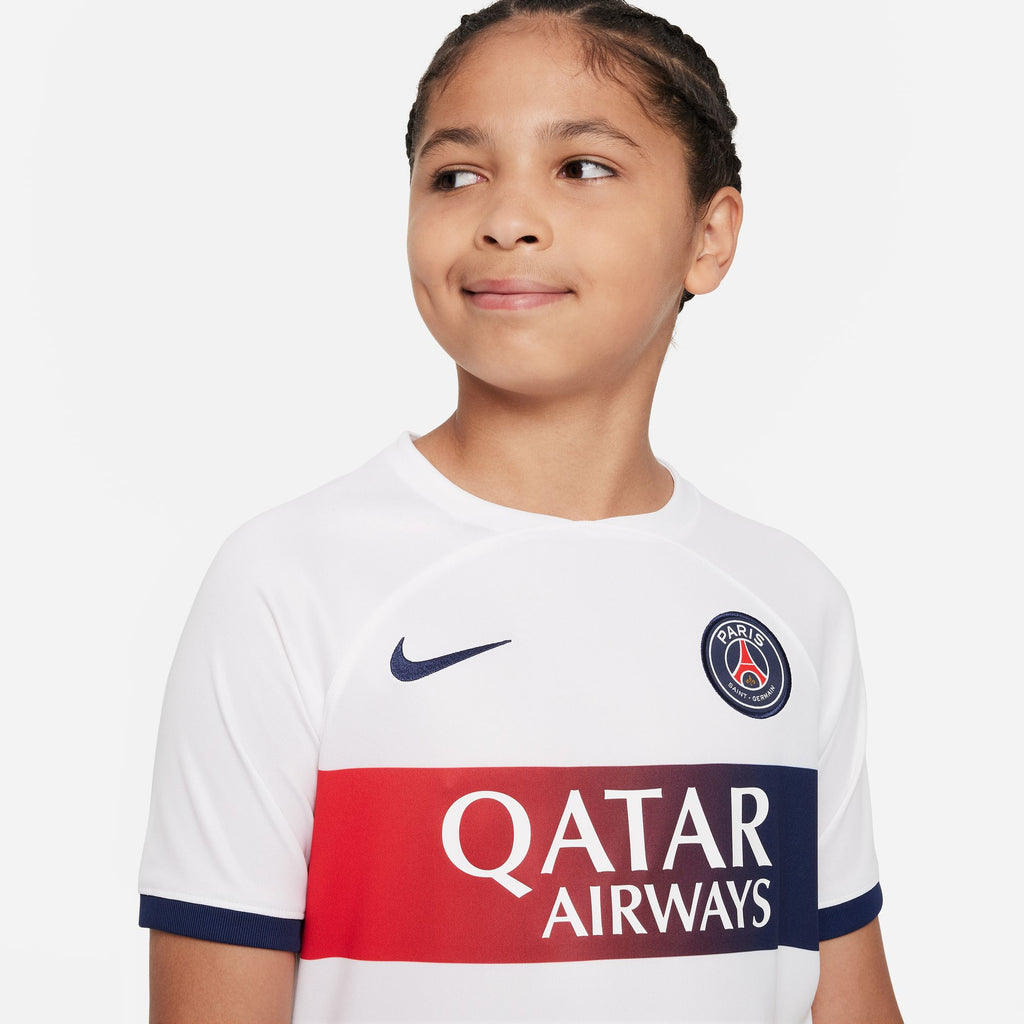 Nike Paris Saint-Germain 2023/24 Stadium Away Big Kids' Dri-FIT Soccer Jersey - DX2767-101-NIKE by Nike | Available at Niky's Sports