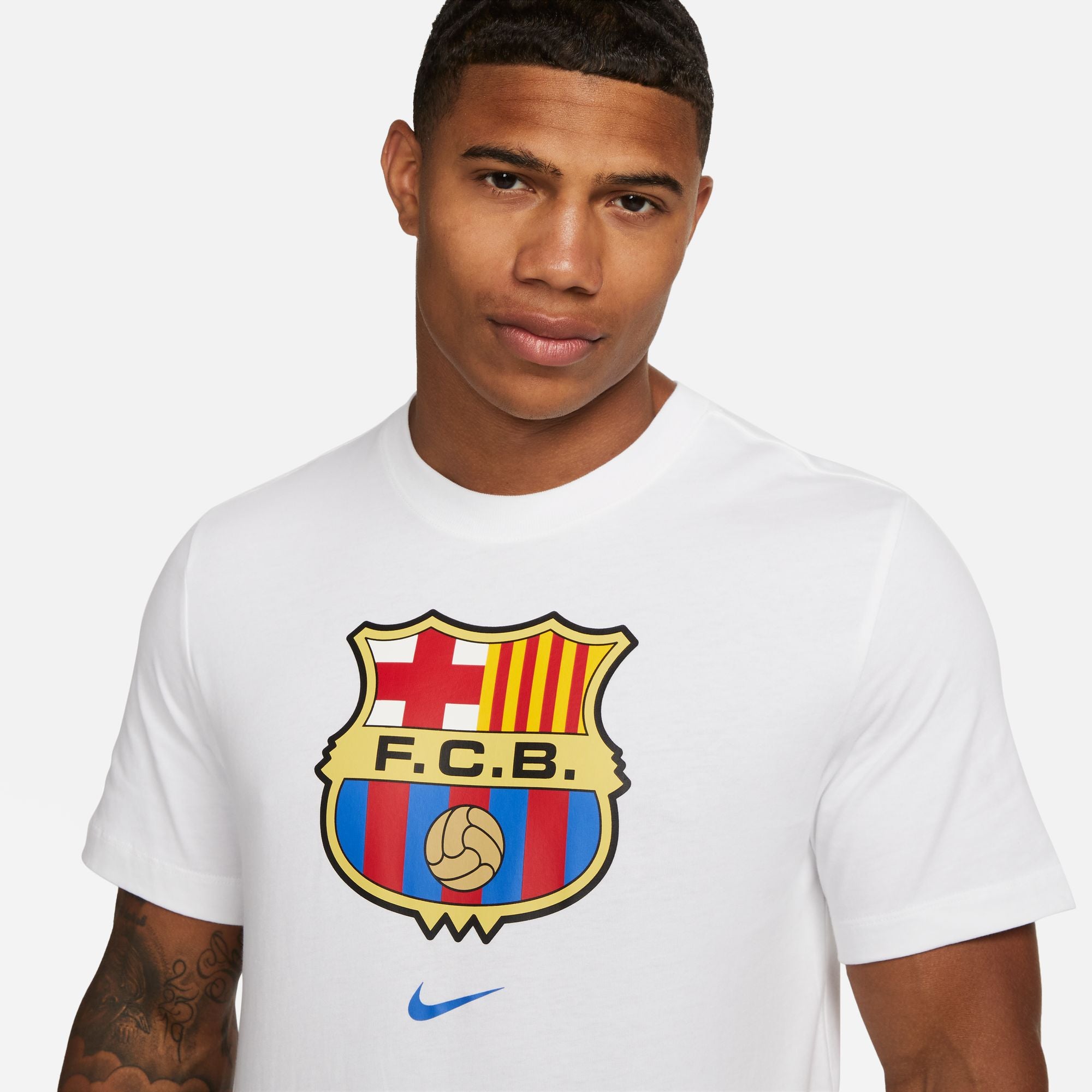 Nike Men's FC Barcelona Crest Tee White - FD3065-100-NIKE by Nike | Available at Niky's Sports