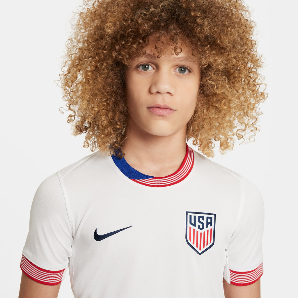Nike USA 2024 Stadium Home Big Kids' Dri-FIT Soccer Replica Jersey - FJ4374-100-NIKE by Nike | Available at Niky's Sports