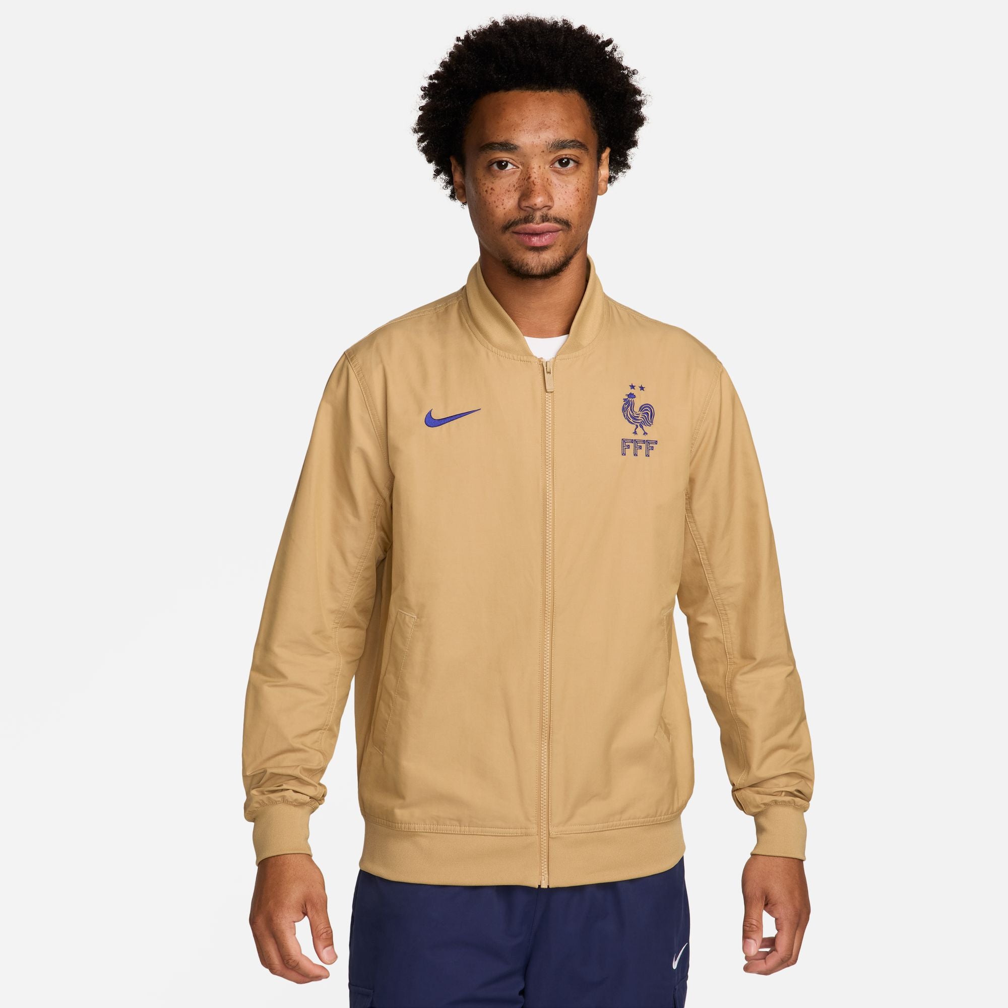 Nike FFF France Sport Essentials Men's Soccer Woven Bomber Jacket - FJ7446-714-NIKE by Nike | Available at Niky's Sports