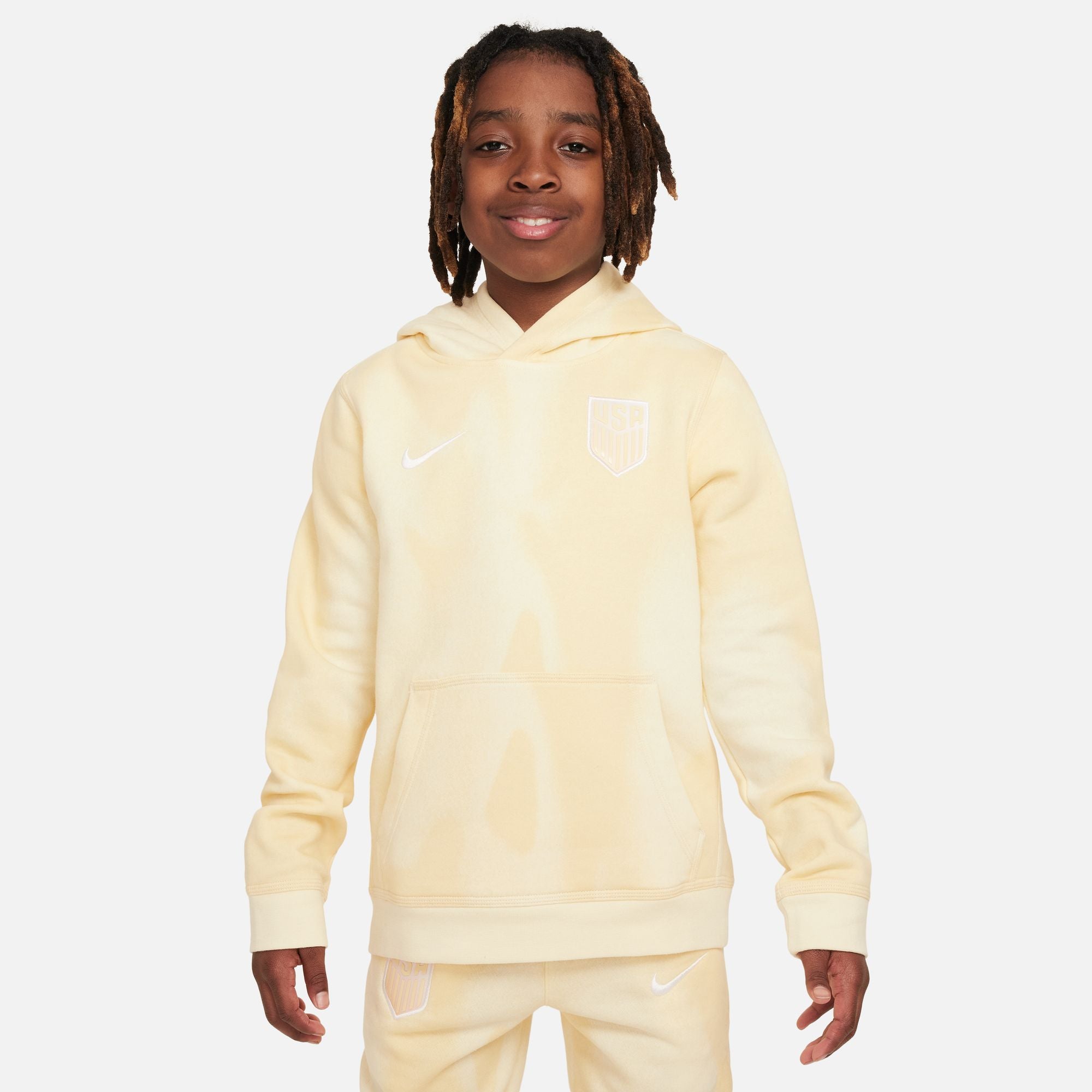 Youth Nike Cream USMNT Club Fleece Pullover Hoodie Size Small