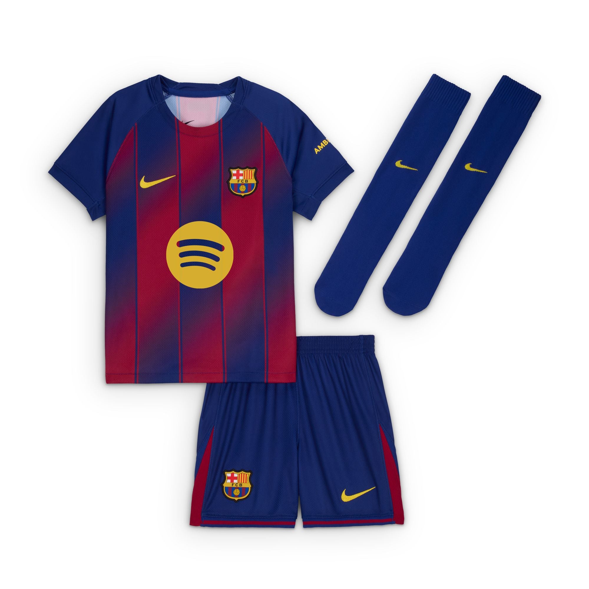 Nike FC Barcelona 2025/26 Stadium Home Little Kids' Soccer Replica 3-Piece Kit