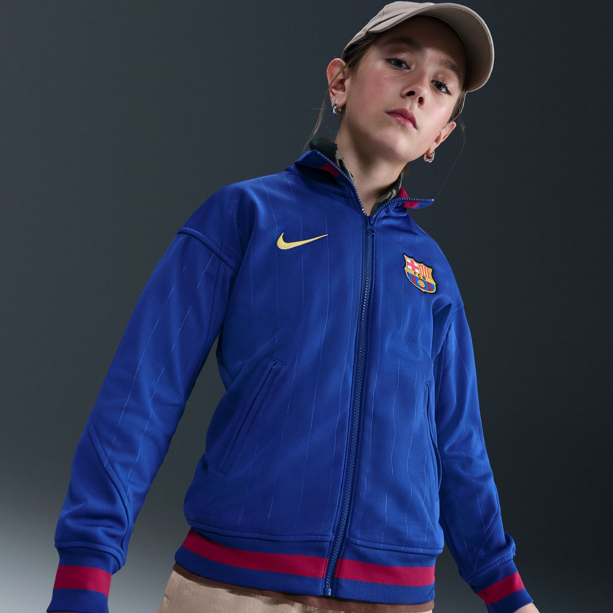 Nike FC Barcelona Academy Pro Home Big Kids' Dri-FIT Soccer Anthem Jacket - HJ6412-455-NIKE by Nike | Available at Niky's Sports