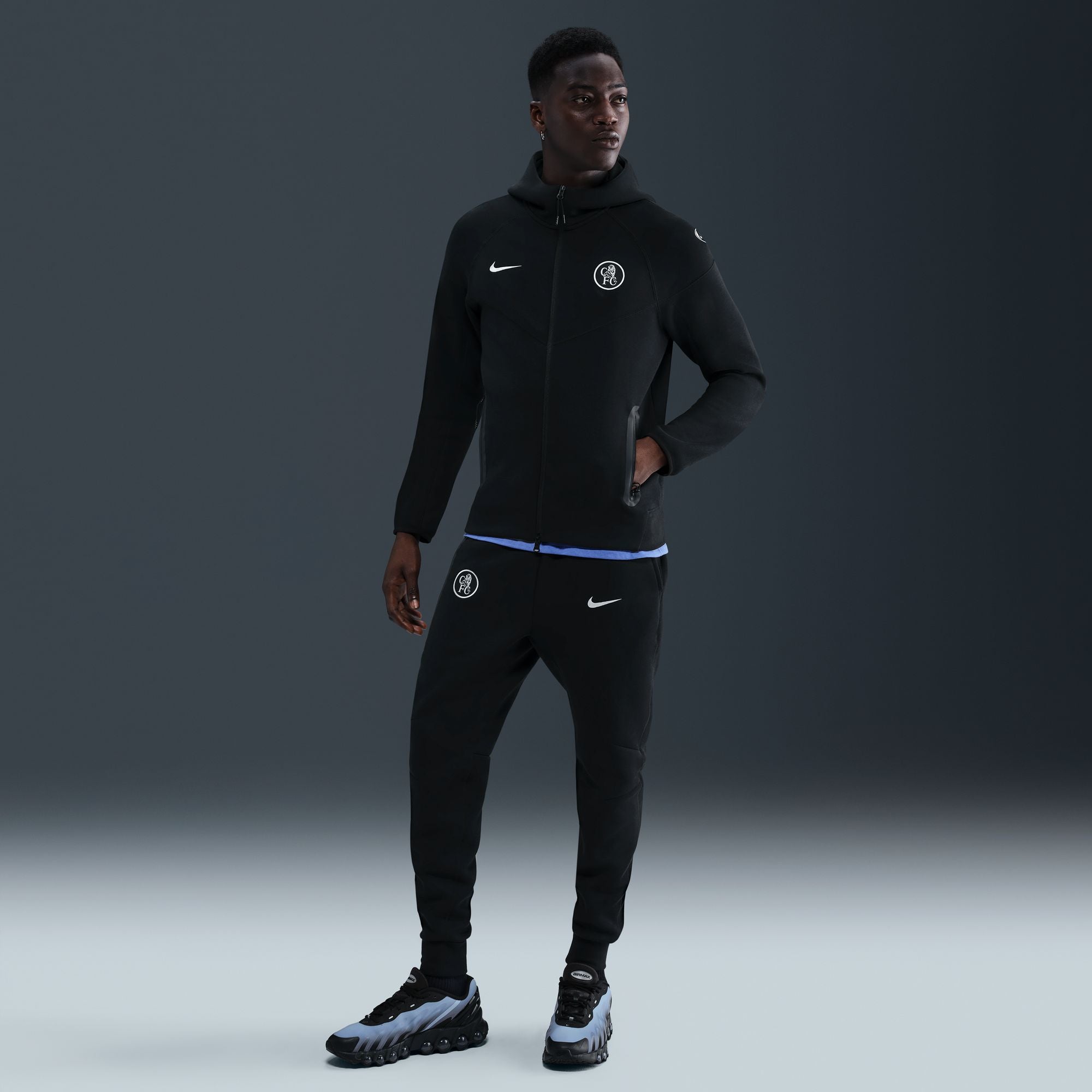 Nike Chelsea FC Tech Windrunner Men's Total 90 Soccer Fleece Full-Zip Jacket - HM3676-011-NIKE by Nike | Available at Niky's Sports