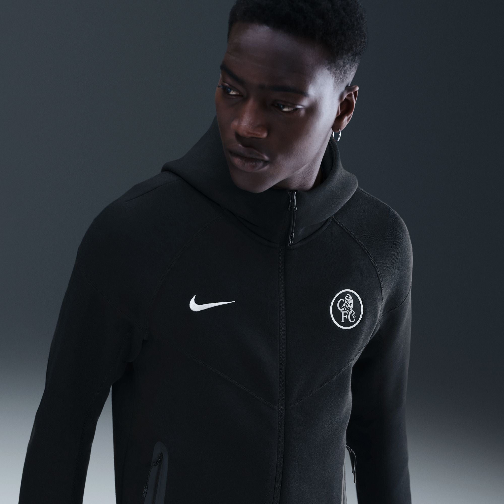 Nike Chelsea FC Tech Windrunner Men's Total 90 Soccer Fleece Full-Zip Jacket - HM3676-011-NIKE by Nike | Available at Niky's Sports
