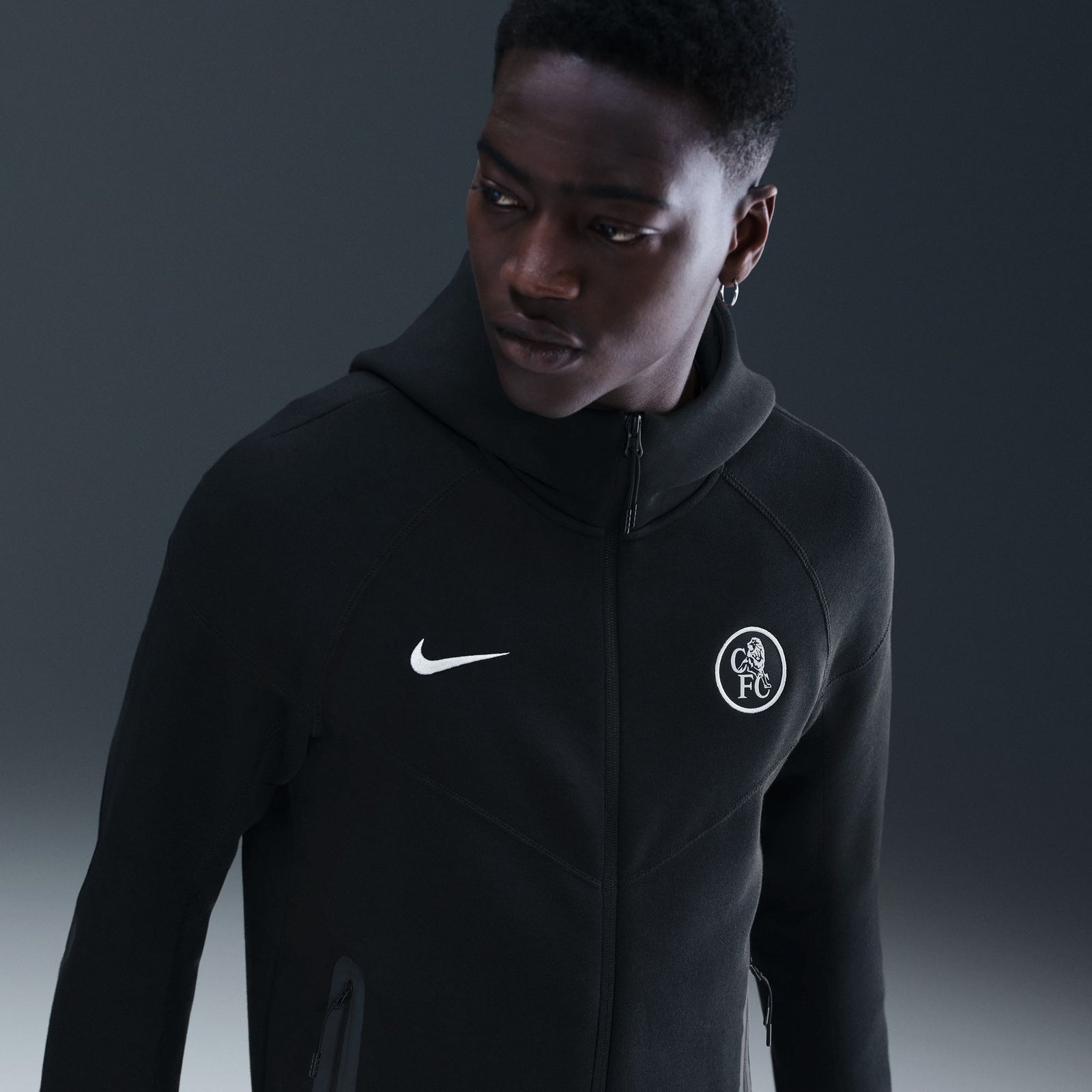 Nike Chelsea FC Tech Windrunner Men's Total 90 Soccer Fleece Full-Zip Jacket - HM3676-011-NIKE by Nike | Available at Niky's Sports