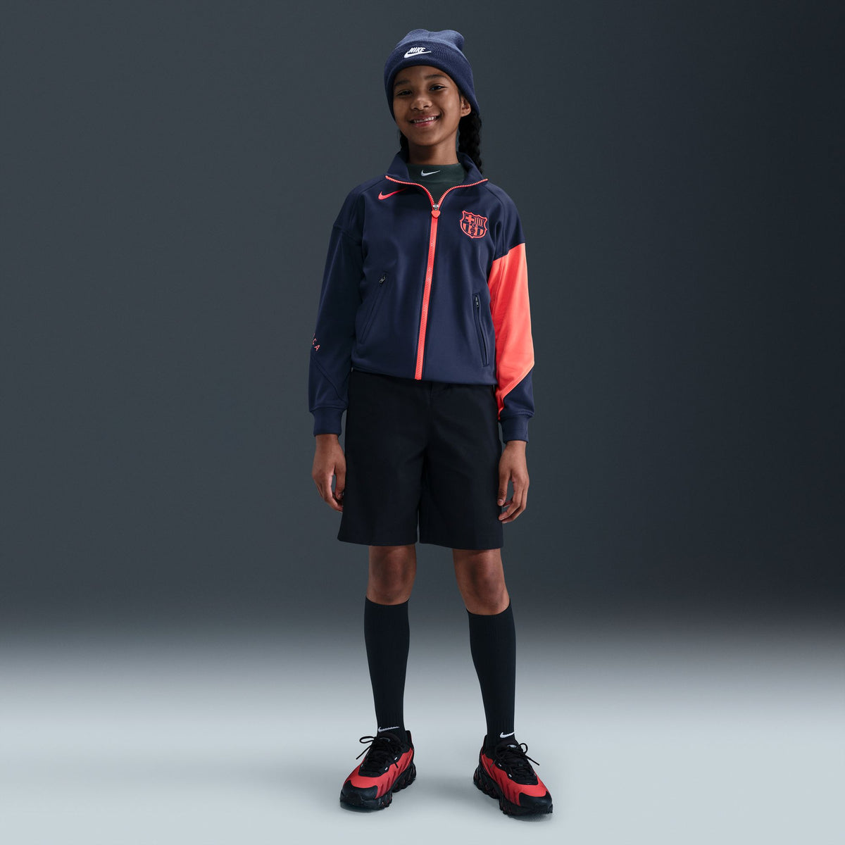 FC Barcelona Academy Pro Third Big Kids&#39; Nike Dri-FIT Total 90 Soccer Anthem Jacket - HM4179-410-NIKE by Nike | Available at Niky&#39;s Sports
