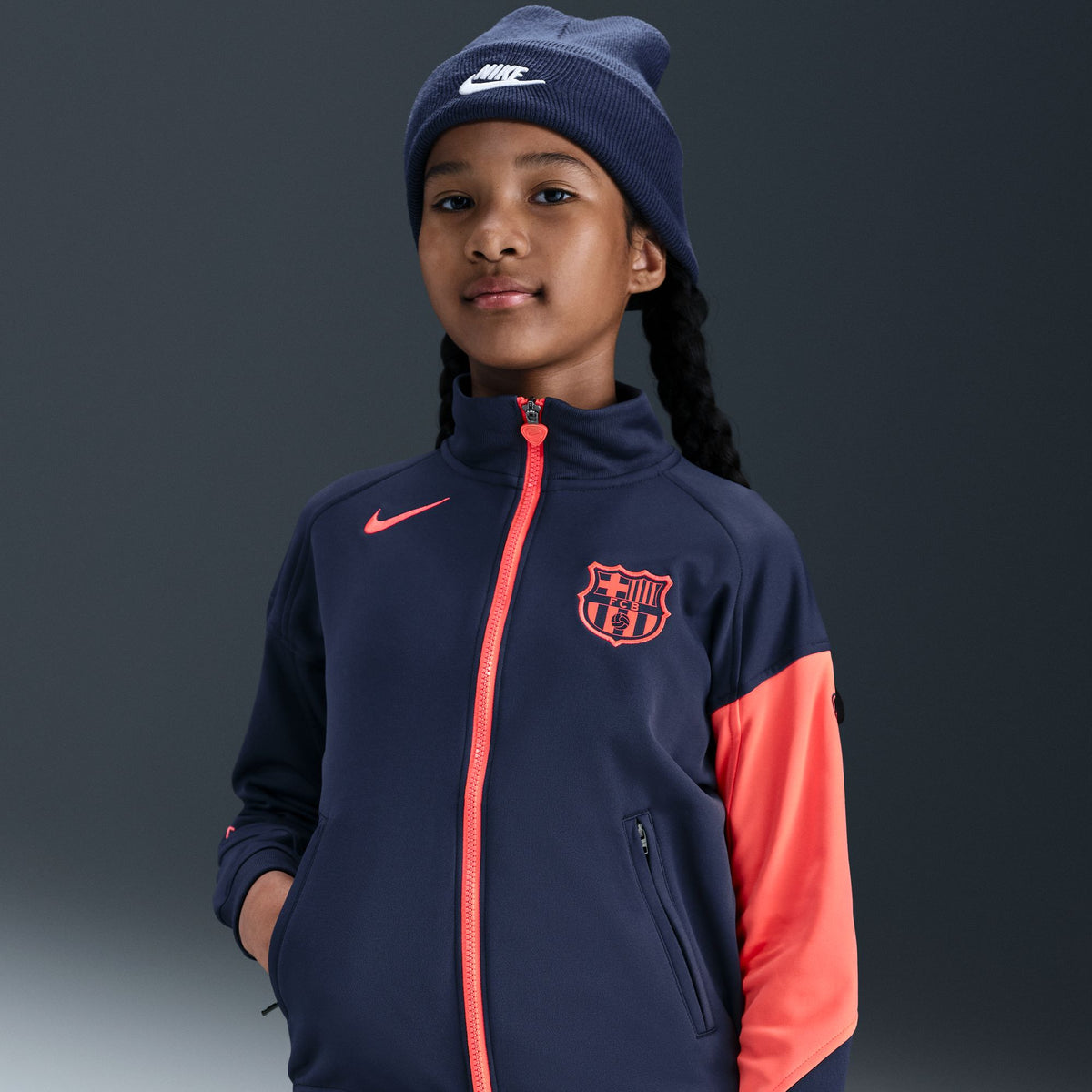 FC Barcelona Academy Pro Third Big Kids' Nike Dri-FIT Total 90 Soccer Anthem Jacket - HM4179-410-NIKE by Nike | Available at Niky's Sports