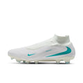 Nike Phantom 6 High Pro FG soccer cleats in White/Dusty Cactus, side view — HQ2311-100