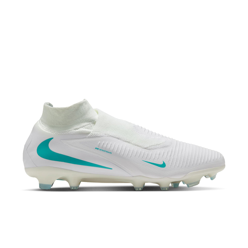 Nike Phantom 6 High Pro FG soccer cleats in White/Dusty Cactus, opposite side view — HQ2311-100