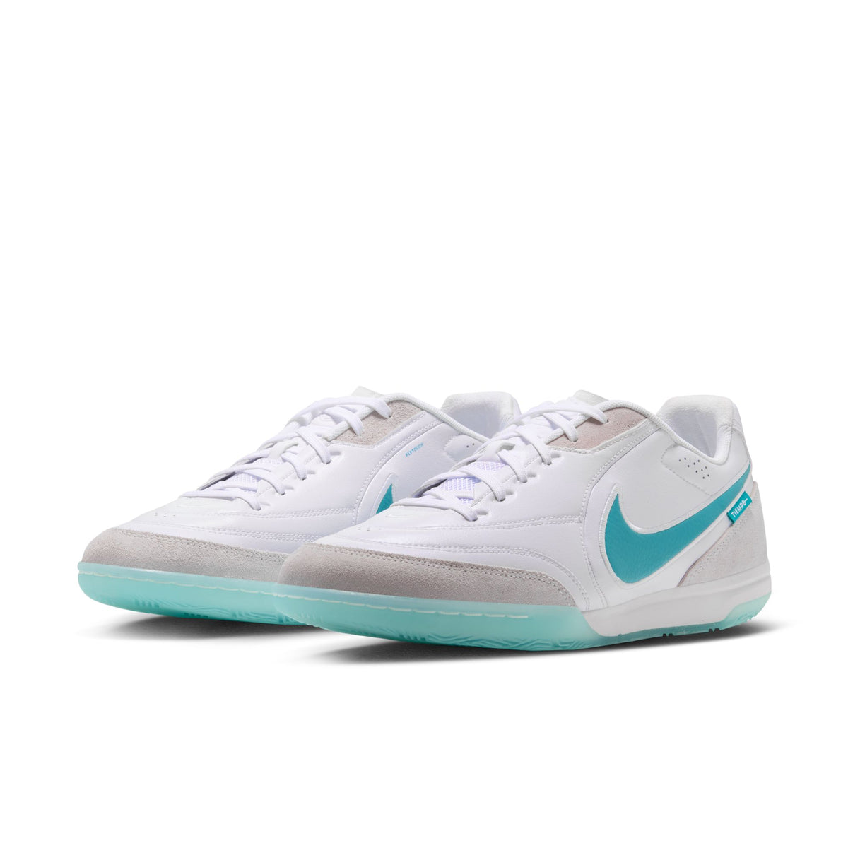 Nike Tiempo Streetgato Indoor Soccer Shoes – White / Dusty Cactus, pair view — HQ7017-100