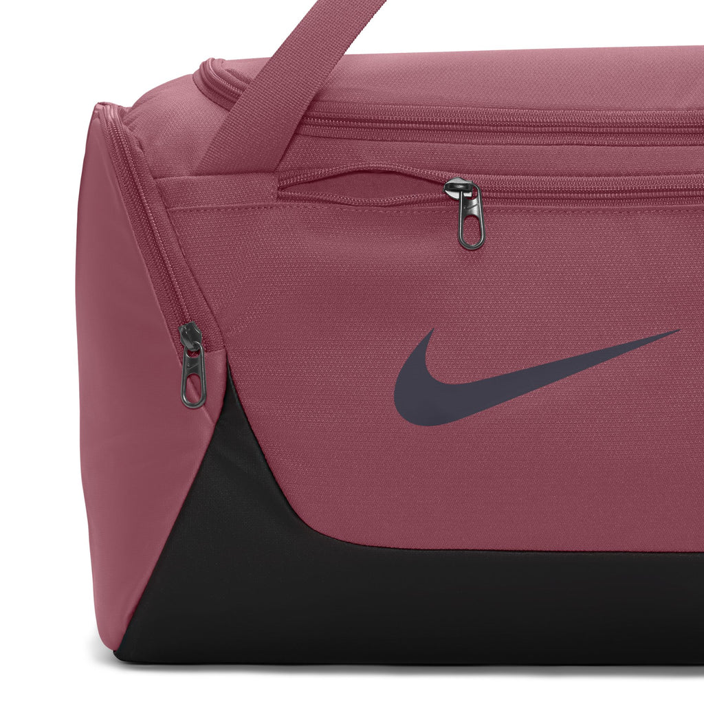 Nike Brasilia extra small 24L duffel bag in Pink Smoke, front zip pocket detail