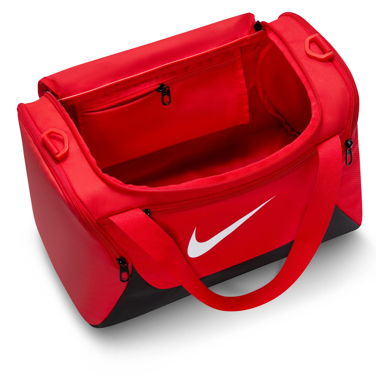 Nike Brasilia extra small 24L duffel bag in University Red, open main compartment