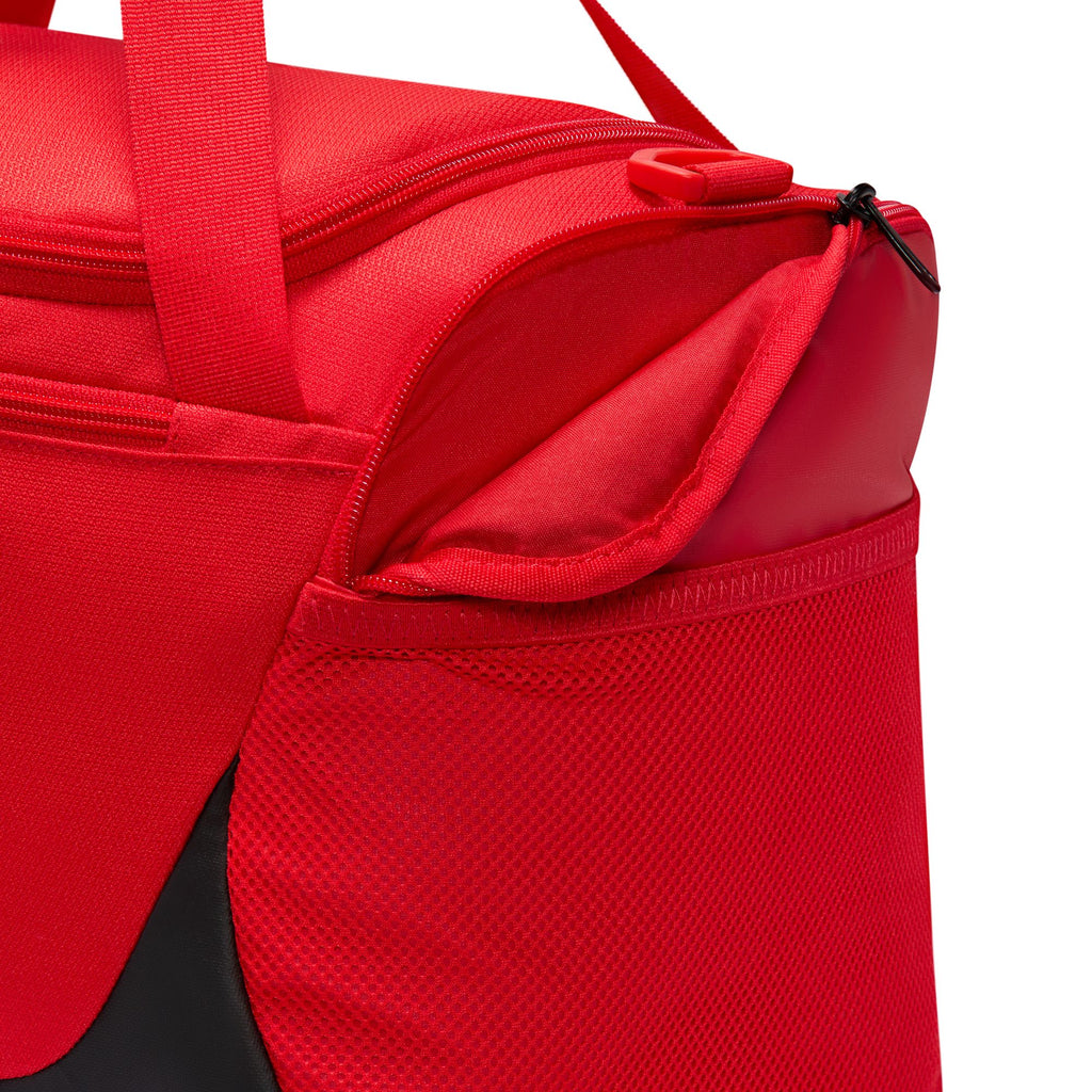 Nike Brasilia extra small 24L duffel bag in University Red, side pocket detail
