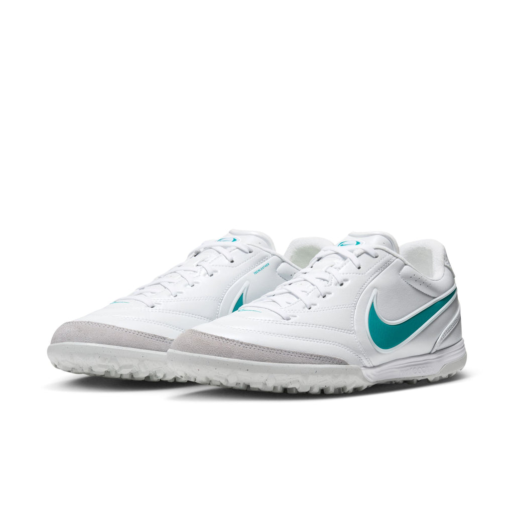 Nike Tiempo Ligera Pro turf soccer shoes in White/Dusty Cactus, pair view — IB4477-102