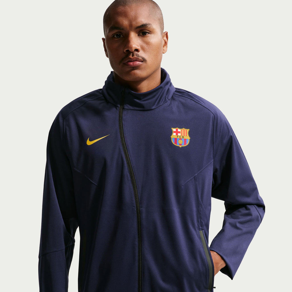 Nike FC Barcelona Strike Shield Men's Nike Soccer Hooded Rain Jacket - II1749-498-NIKE by Nike | Available at Niky's Sports