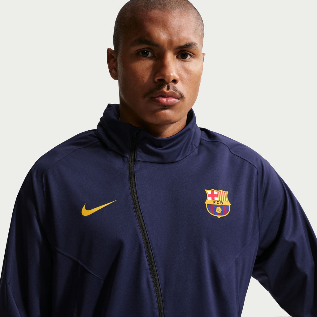 Nike FC Barcelona Strike Shield Men's Nike Soccer Hooded Rain Jacket - II1749-498-NIKE by Nike | Available at Niky's Sports