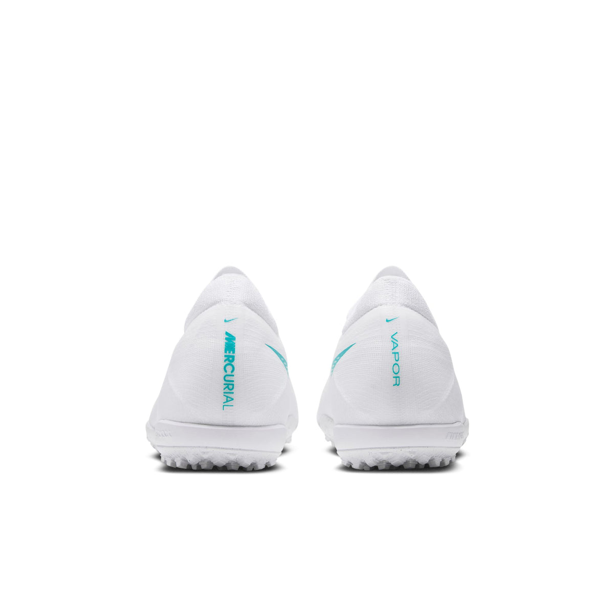 Nike Mercurial Vapor 17 Pro turf soccer shoes in White/Dusty Cactus, heel view — IM5811-102