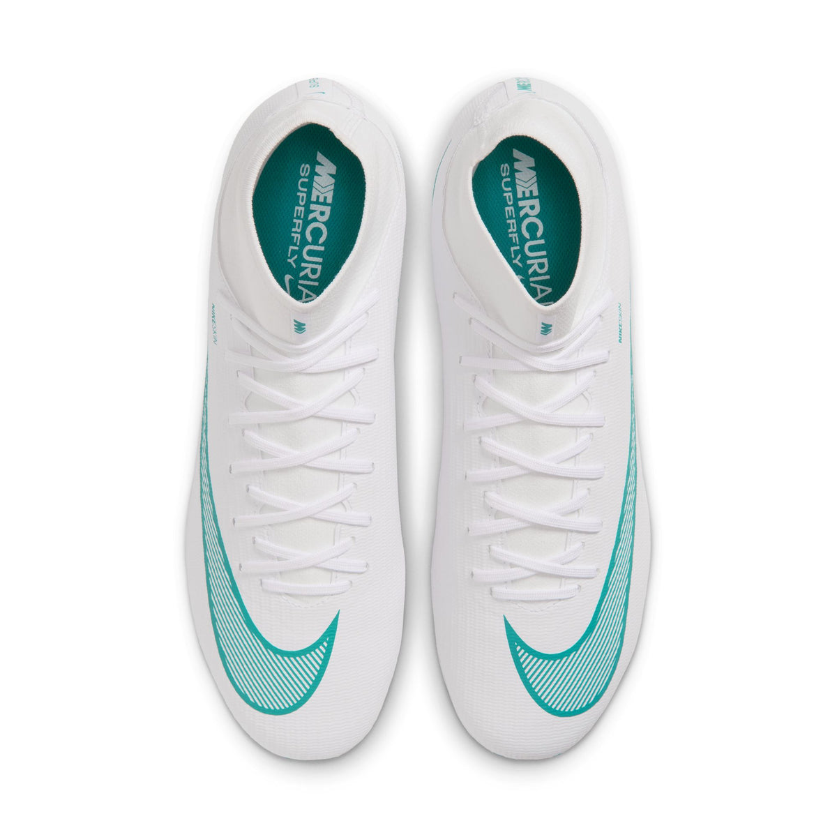 Nike Mercurial Superfly 11 Academy MG Soccer Cleats – White / Dusty Cactus, top view of pair — IO1485-102