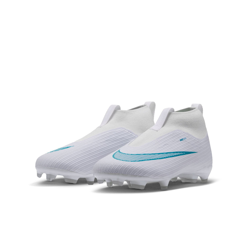 Nike Jr. Mercurial Superfly 11 Academy MG in White/Dusty Cactus – angled pair view