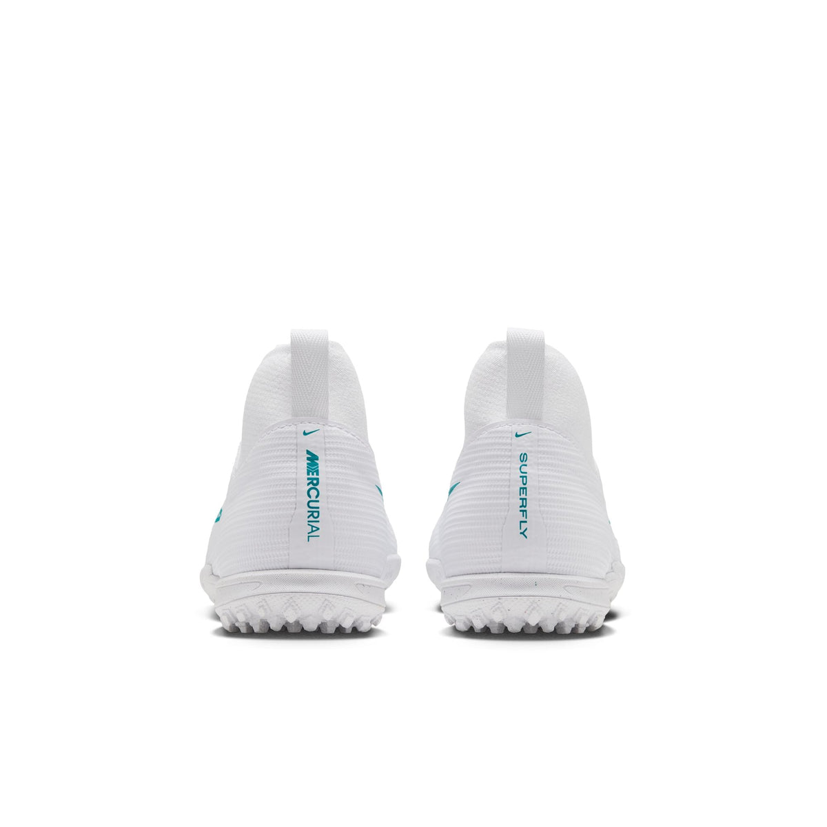 Nike Jr. Mercurial Superfly 11 Academy Turf in White/Dusty Cactus – heel view