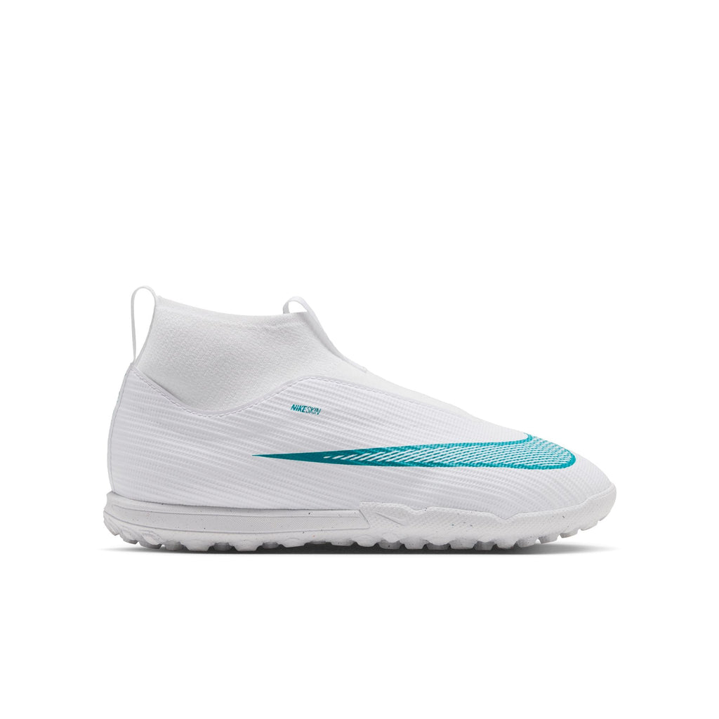Nike Jr. Mercurial Superfly 11 Academy Turf in White/Dusty Cactus – medial side