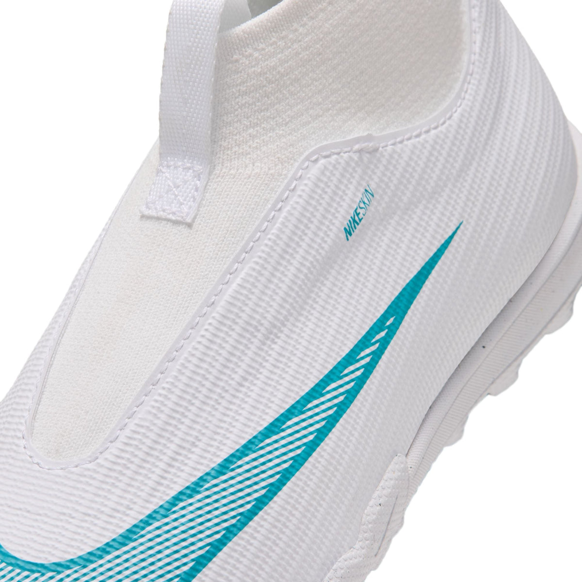 Nike Jr. Mercurial Superfly 11 Academy Turf in White/Dusty Cactus – detail view