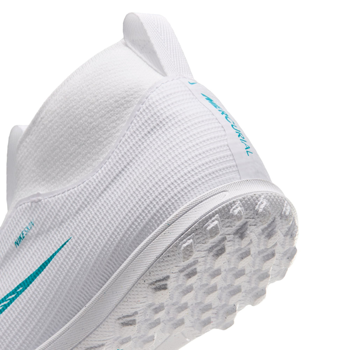 Nike Jr. Mercurial Superfly 11 Academy Turf in White/Dusty Cactus – detail view