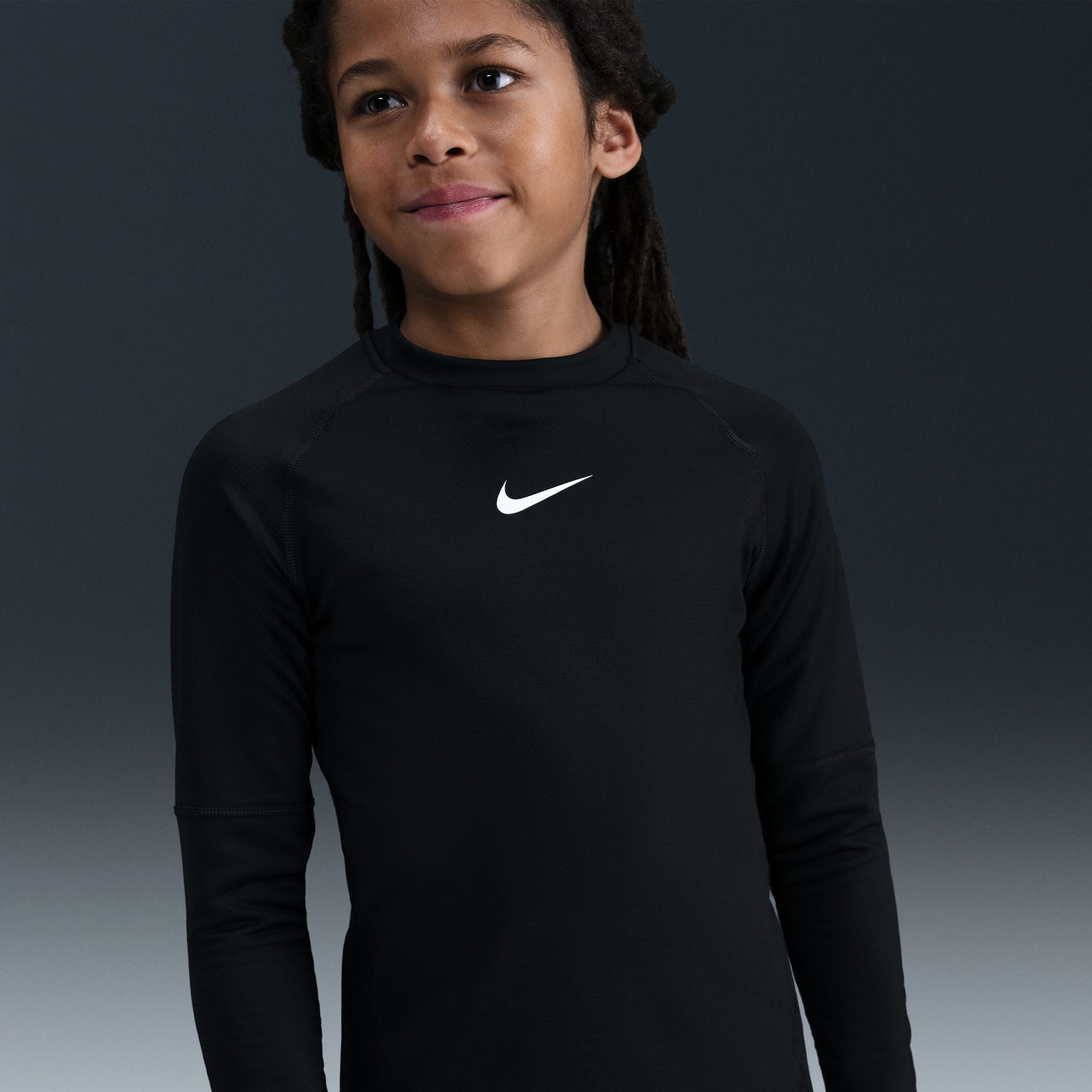 Nike Pro Big Kids' (Boys') Dri-FIT Long-Sleeve Crewneck Top - IO9010-010-NIKE by Nike | Available at Niky's Sports