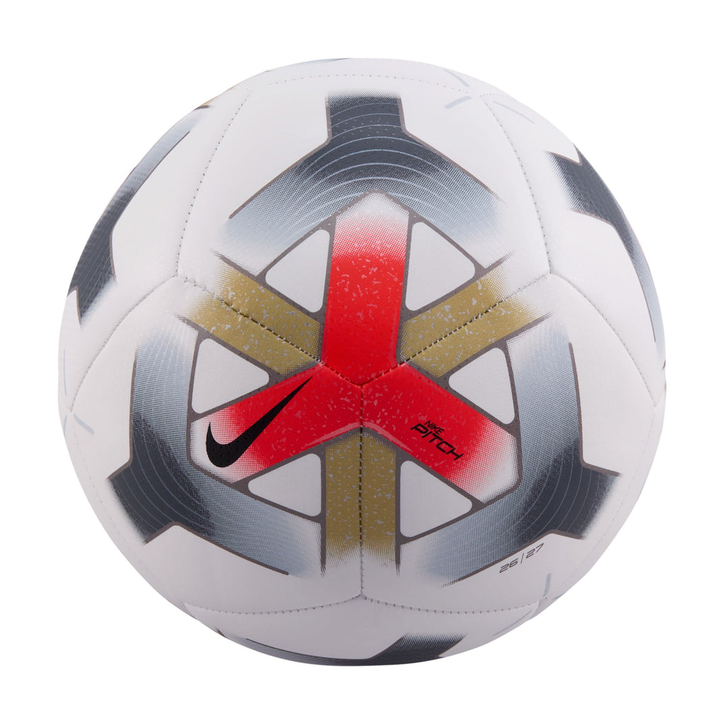 Nike Pitch Soccer Ball, WHITE/BRIGHT CRIMSON/ANTHRACITE/BLACK, front view