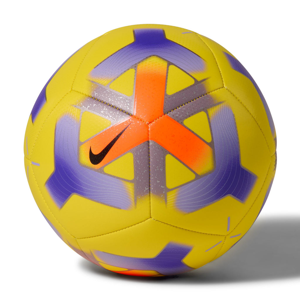 Nike Pitch Soccer Ball, YELLOW/HYPER CRIMSON/PURPLE/BLACK, back view