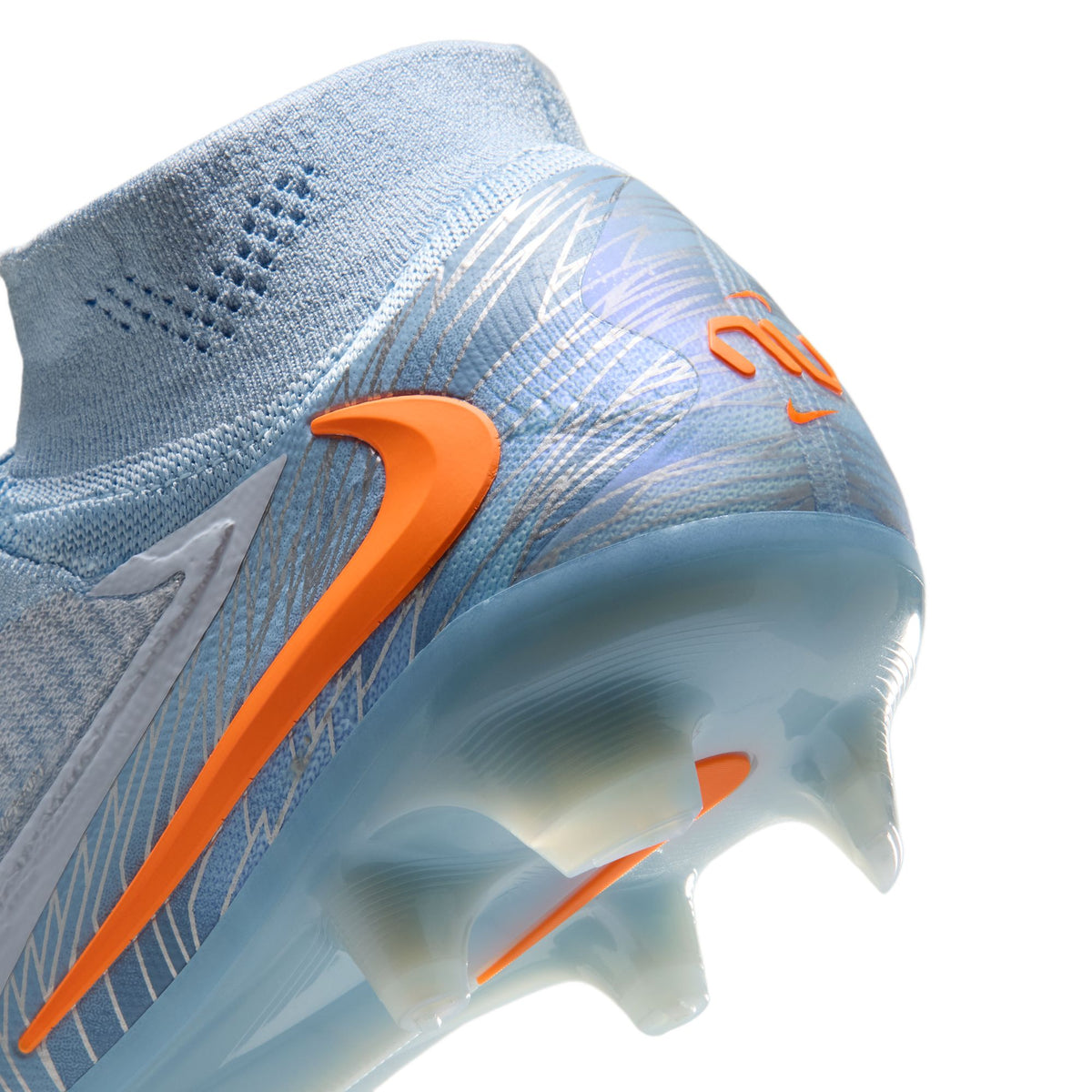 Nike United Phantom 6 High Elite FG soccer cleats in Multi-Color/Black, Flyknit collar and heel detail — IQ7651-900
