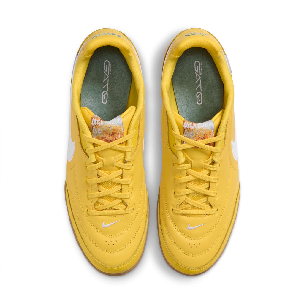 Nike Tiempo Streetgato "Joga Bonito" Indoor Soccer Shoes – Chrome Yellow, top view of pair — IQ8057-700
