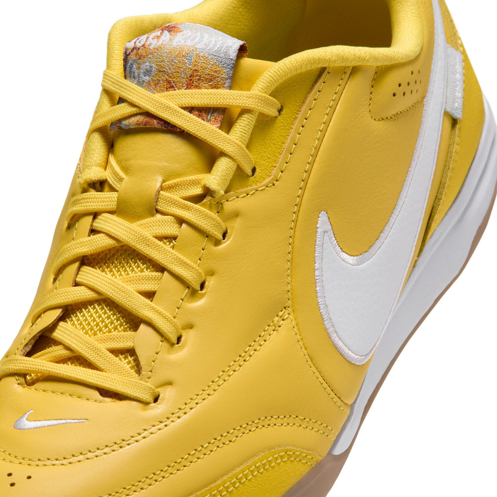 Nike Tiempo Streetgato "Joga Bonito" Indoor Soccer Shoes – Chrome Yellow, leather upper and lacing detail — IQ8057-700