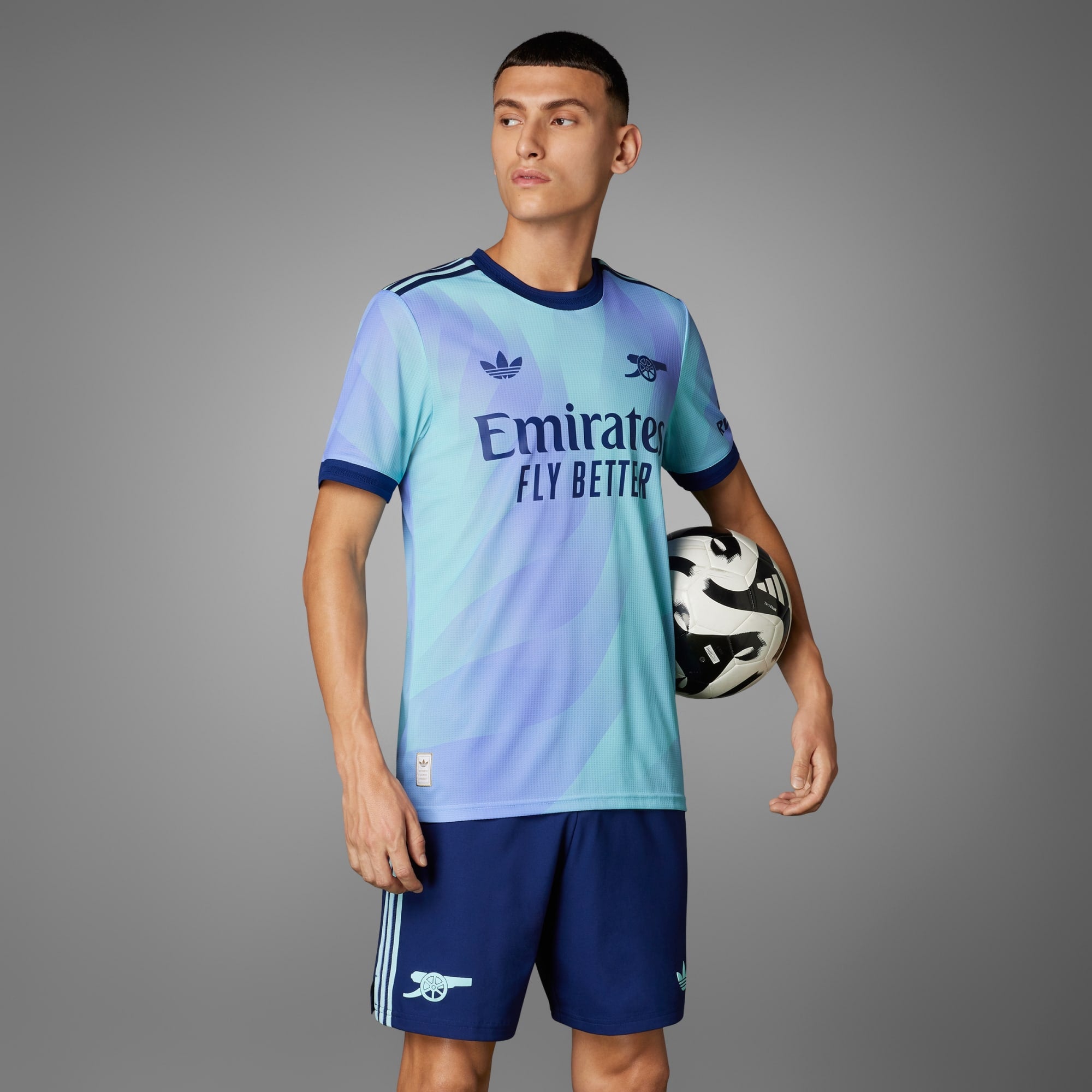 Side View of Adidas Arsenal 24/25 Third Authentic Jersey Men's - Ribbed Crewneck and Side Mesh Inserts, Item Number IT5177