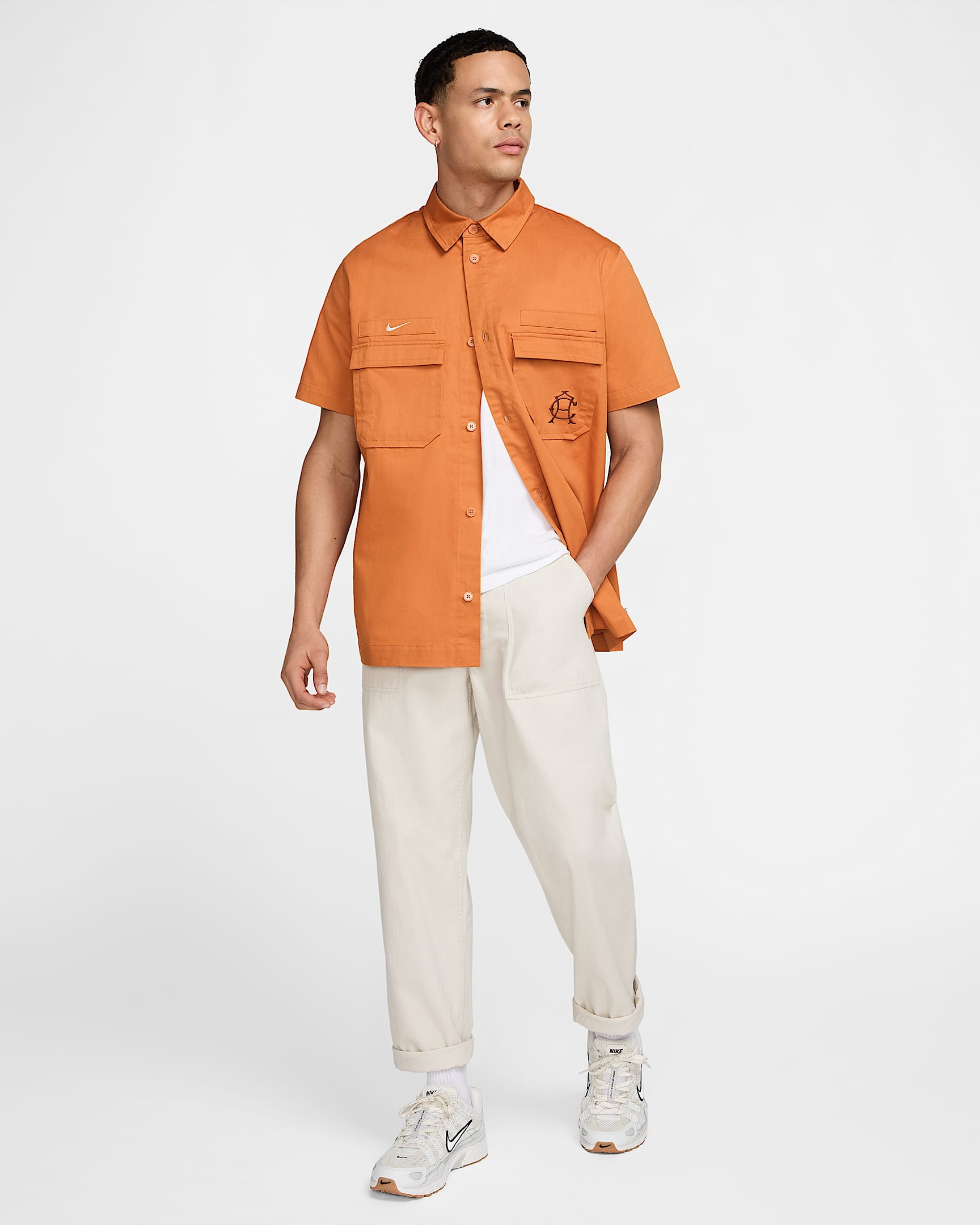 Nike Club America Men's Life Woven Military Short-Sleeve Button-Down Shirt - FQ7829-831-NIKE by Nike | Available at Niky's Sports