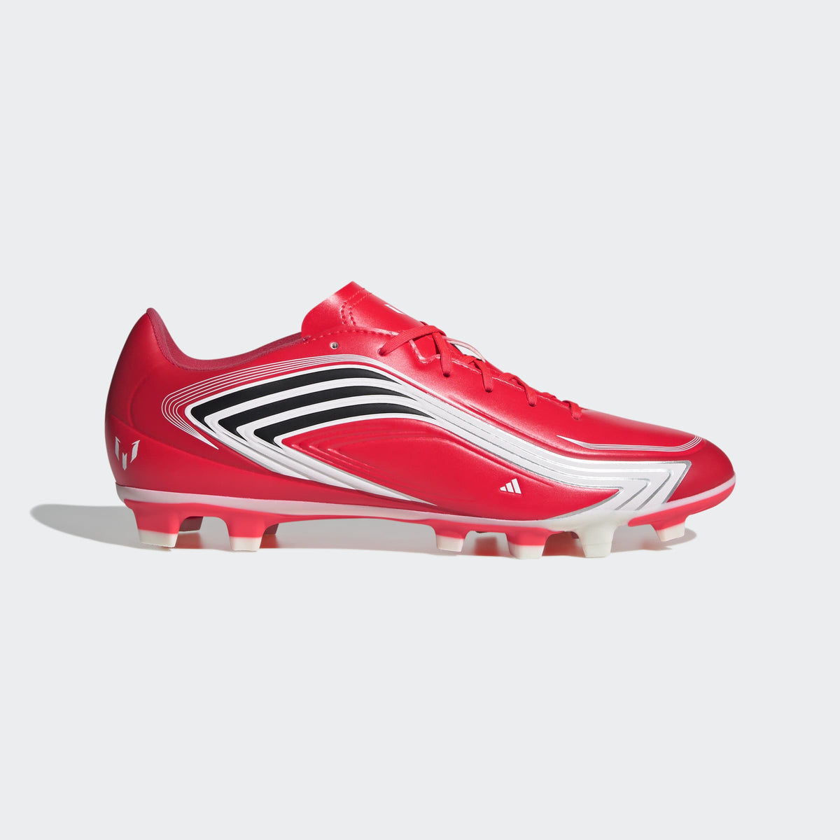 adidas F50 Messi Club FG/MG Soccer Cleats in Lucid Red, Core Black and Pure Ruby, side view