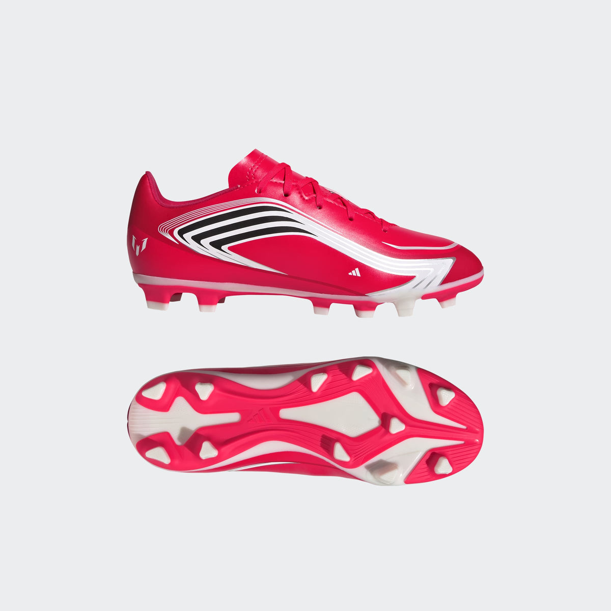 adidas F50 Messi Club FG/MG Kids Soccer Cleats - Lucid Red/Core Black/Pure Ruby